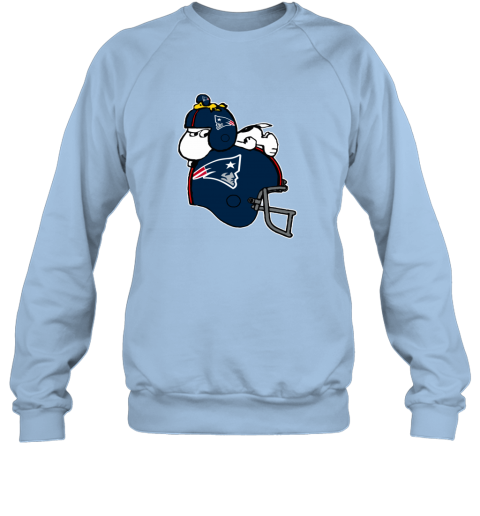 szlk snoopy and woodstock resting on new englands patriots helmet sweatshirt 35 front light blue