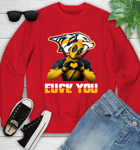 NHL Nashville Predators Deadpool Love You Fuck You Hockey Sports Youth Sweatshirt 8