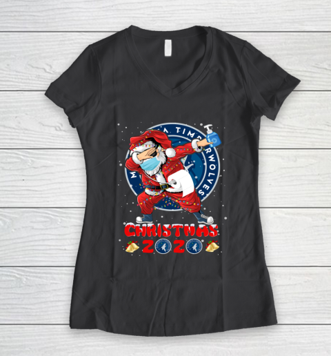 Minnesota Timberwolves Funny Santa Claus Dabbing Christmas 2020 NBA Women's V-Neck T-Shirt 6