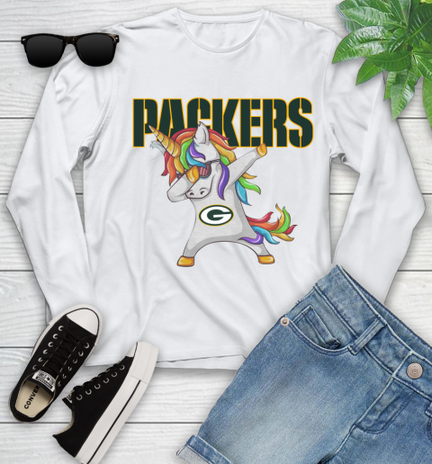 Green Bay Packers NFL Football Funny Unicorn Dabbing Sports Youth Long Sleeve