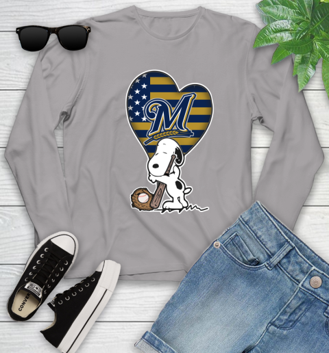 Milwaukee Brewers MLB Baseball The Peanuts Movie Adorable Snoopy (1) Youth Long Sleeve 5