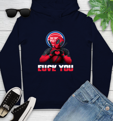 NBA Detroit Pistons Deadpool Love You Fuck You Basketball Sports Youth Hoodie 3