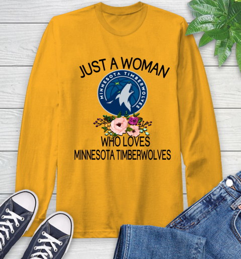 NBA Just A Woman Who Loves Minnesota Timberwolves Basketball Sports Long Sleeve T-Shirt 2