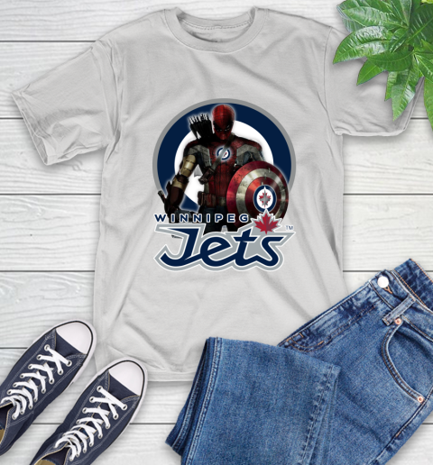 NHL Captain America Thor Spider Man Hawkeye Avengers Endgame Hockey Winnipeg Jets T-Shirt