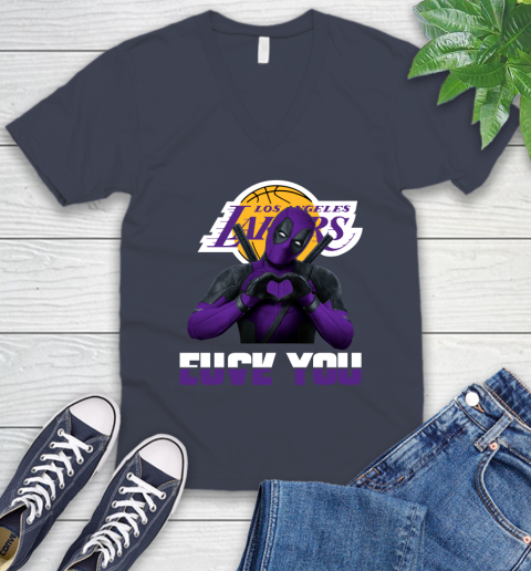 NBA Los Angeles Lakers Deadpool Love You Fuck You Basketball V-Neck T-Shirt 8