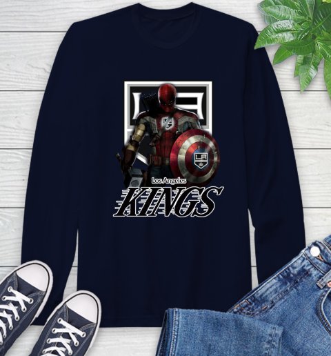 NHL Captain America Thor Spider Man Hawkeye Avengers Endgame Hockey Los Angeles Kings Long Sleeve T-Shirt 4
