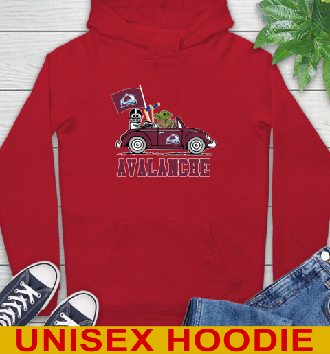 NHL Hockey Colorado Avalanche Darth Vader Baby Yoda Driving Star Wars Shirt Hoodie - Image 11