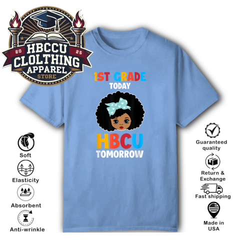 wvzo 1st grade today hbcu tomorrow classic t shirt 2 front carolina blue HBCU Clothing Apparel