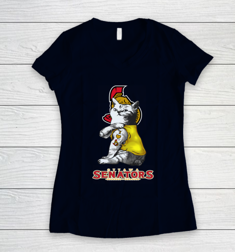 NHL My Cat Loves Ottawa Senators Hockey Women's V-Neck T-Shirt 2