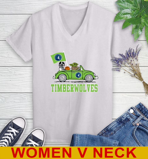 NBA Basketball Minnesota Timberwolves Darth Vader Baby Yoda Driving Star Wars Shirt Women's V-Neck T-Shirt