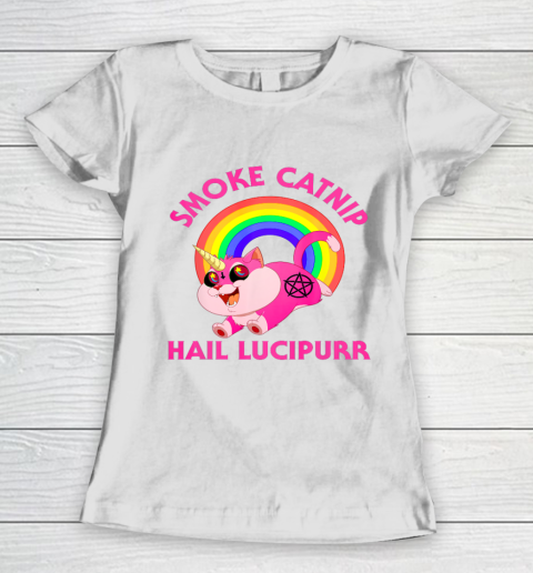 Smoke Catnip Hail Lucipurr Funny Satan Cat Unicorn Meme Women's T-Shirt