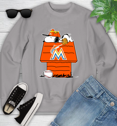 MLB Miami Marlins Snoopy Woodstock The Peanuts Movie Baseball T Shirt Youth Sweatshirt 4