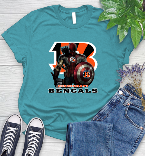 NFL Captain America Thor Spider Man Hawkeye Avengers Endgame Football Cincinnati Bengals Women's T-Shirt 12