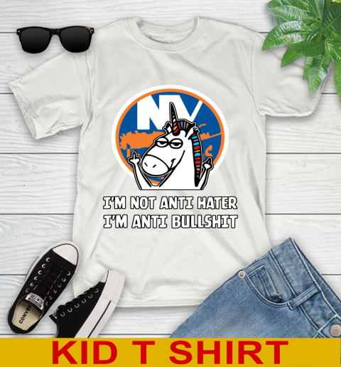 New York Islanders NHL Hockey Unicorn I'm Not Anti Hater I'm Anti Bullshit Youth T-Shirt