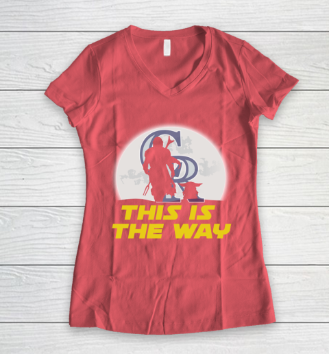 Colorado Rockies MLB Baseball Star Wars Yoda And Mandalorian This Is The Way Women's V-Neck T-Shirt 4