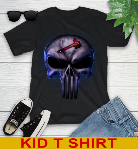 Atlanta Braves MLB Baseball Punisher Skull Sports Youth T-Shirt