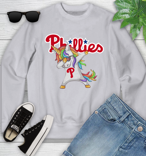 Philadelphia Phillies MLB Baseball Funny Unicorn Dabbing Sports Youth Sweatshirt 4