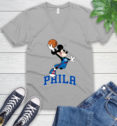 NBA Basketball Philadelphia 76ers Cheerful Mickey Mouse Shirt V-Neck T-Shirt 4