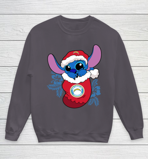 Los Angeles Chargers Christmas Stitch In The Sock Funny Disney NFL Youth Sweatshirt 6