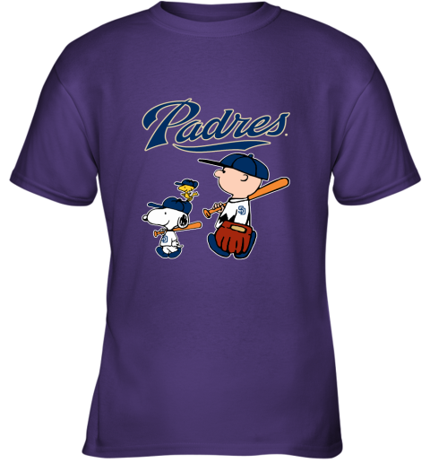i2io san diego padres lets play baseball together snoopy mlb shirt youth t shirt 26 front purple