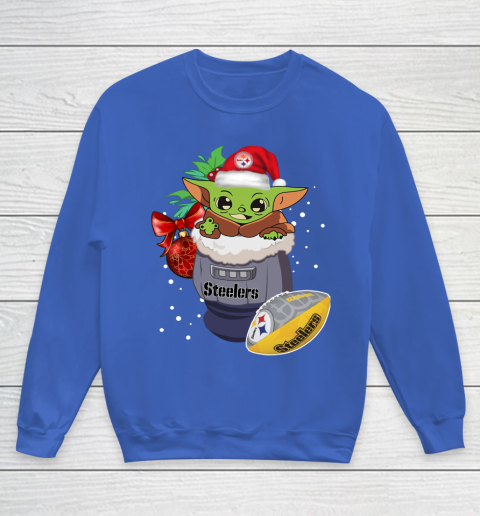Pittsburgh Steelers Christmas Baby Yoda Star Wars Funny Happy NFL Youth Sweatshirt 8