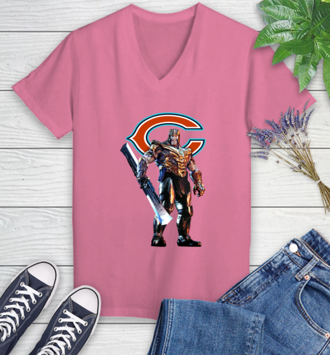 NFL Thanos Gauntlet Avengers Endgame Football Chicago Bears Women's V-Neck T-Shirt 13
