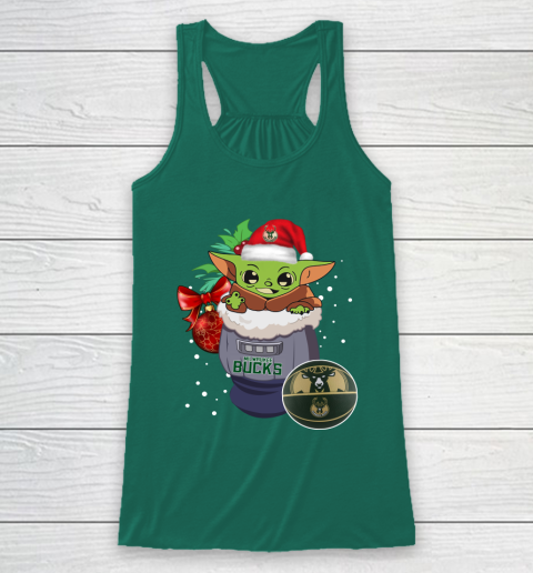 Milwaukee Bucks Christmas Baby Yoda Star Wars Funny Happy NBA Racerback Tank 6