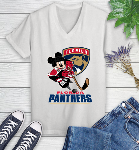 NHL Florida Panthers Mickey Mouse Disney Hockey T Shirt Women's V-Neck T-Shirt