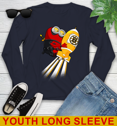 NHL Hockey Boston Bruins Deadpool Minion Marvel Shirt Youth Long Sleeve 2