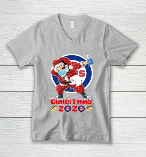 Chicago Cubs Funny Santa Claus Dabbing Christmas 2020 MLB V-Neck T-Shirt 3