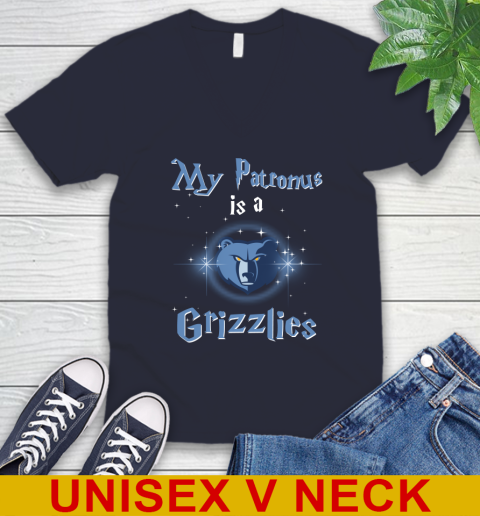NBA Basketball Harry Potter My Patronus Is A Memphis Grizzlies V-Neck T-Shirt 2