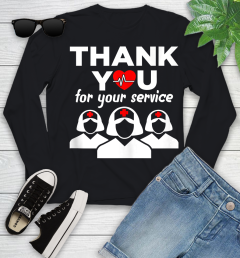 Nurse Shirt Thank You For Your Service  Registered Nurse RN ER Pandemic Shirt Youth Long Sleeve