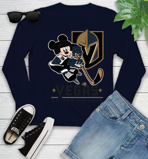 NHL Vegas Golden Knights Mickey Mouse Disney Hockey T Shirt Youth Long Sleeve 3
