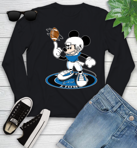 NFL Football Detroit Lions Cheerful Mickey Disney Shirt Youth Long Sleeve