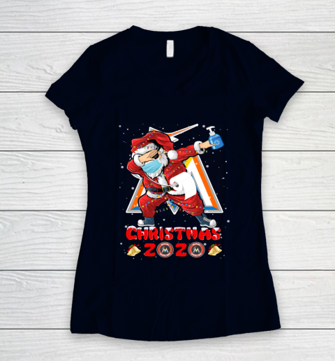 Miami Marlins Funny Santa Claus Dabbing Christmas 2020 MLB Women's V-Neck T-Shirt 2