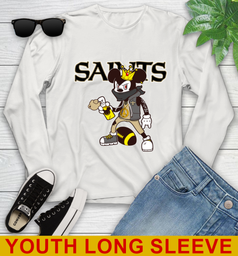 New Orleans Saints NFL Football Mickey Peace Sign Sports Youth Long Sleeve 12