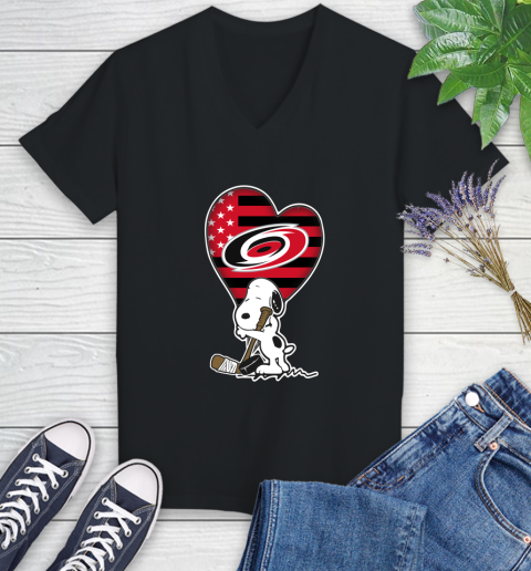 Carolina Hurricanes NHL Hockey The Peanuts Movie Adorable Snoopy Women's V-Neck T-Shirt 2