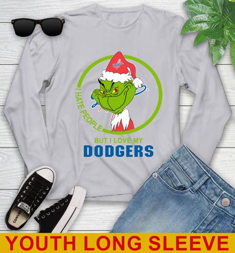 Los Angeles Dodgers MLB Christmas Grinch I Hate People But I Love My Favorite Baseball Team Youth Long Sleeve 6