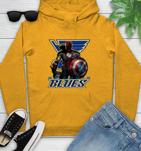 NHL Captain America Thor Spider Man Hawkeye Avengers Endgame Hockey St.Louis Blues Youth Hoodie 3