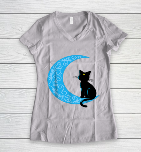 Black Cat Crescent Moon Sailor Mom Women's V-Neck T-Shirt