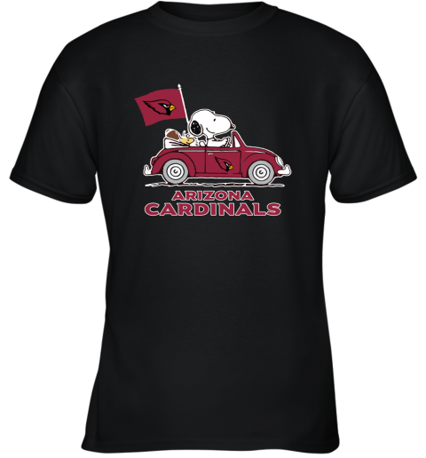 Snoopy And Woodstock Ride The Arizona Cardinals Car NFL Youth T-Shirt