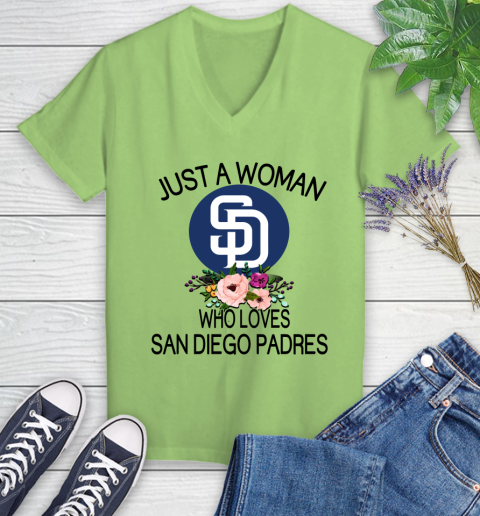 MLB Just A Woman Who Loves San Diego Padres Baseball Sports Women's V-Neck T-Shirt 6