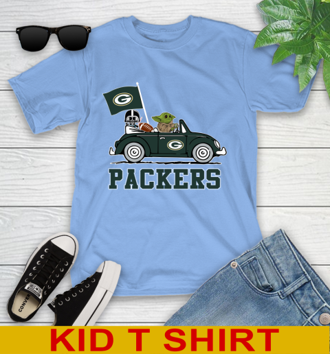 NFL Football Green Bay Packers Darth Vader Baby Yoda Driving Star Wars Shirt Youth T-Shirt 11