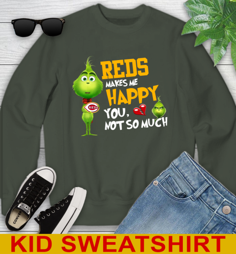 MLB Cincinnati Reds Makes Me Happy You Not So Much Grinch Baseball Sports Youth Sweatshirt 8