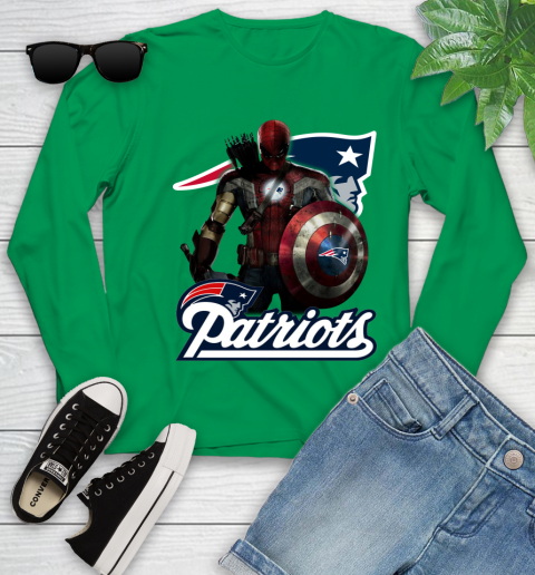 NFL Captain America Thor Spider Man Hawkeye Avengers Endgame Football New England Patriots Youth Long Sleeve 6