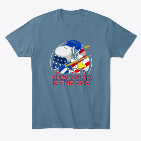 ye7l new york rangersnoopy and woodstock nhl classic t shirt 2 front indigo blue