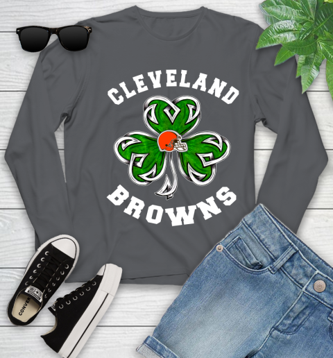 NFL Cleveland Browns Three Leaf Clover St Patrick's Day Football Sports Youth Long Sleeve 9