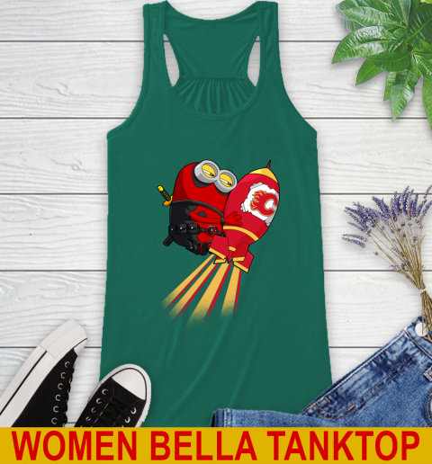 NHL Hockey Calgary Flames Deadpool Minion Marvel Shirt Racerback Tank 5