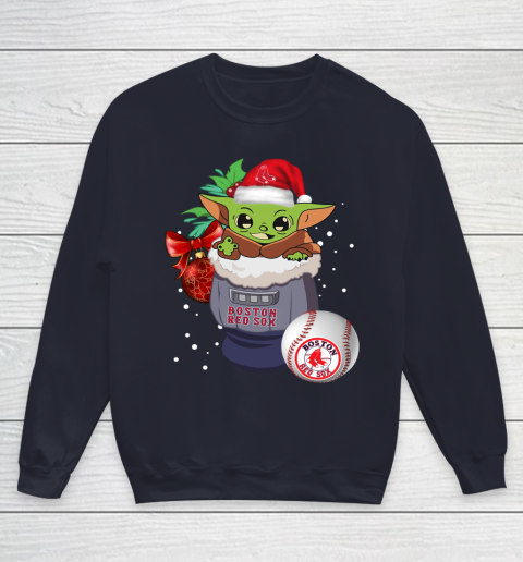Boston Red Sox Christmas Baby Yoda Star Wars Funny Happy MLB Youth Sweatshirt 3