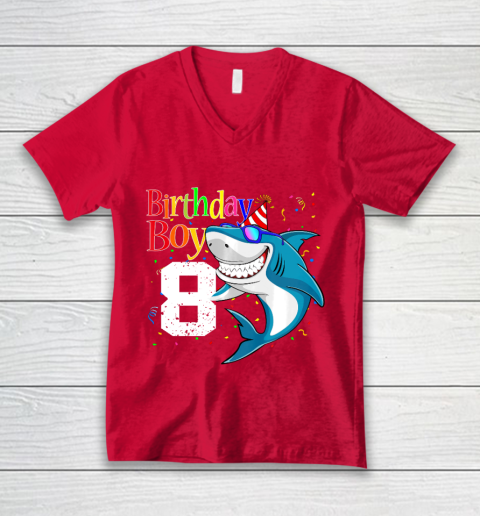 Kids 8th Birthday Boy Shark Shirts 8 Jaw Some Four Tees Boys 8 Years Old V-Neck T-Shirt 6